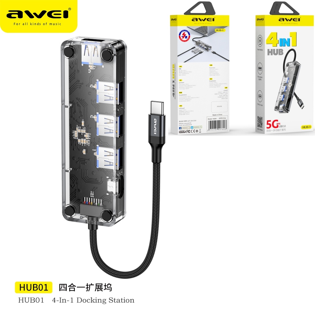 AWEI HUB01 USB-C Hub 4 in 1 USB 3,0 5g Bps