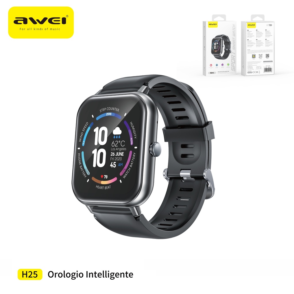AWEI H25-BK Smartwatch Nero Impermeabile 100 + Modalità Sport