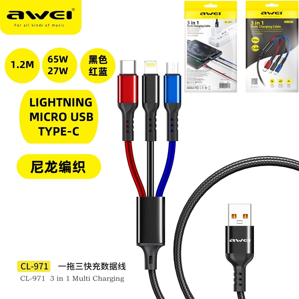 AWEI CL-971 Cavo Dati Multi Carcatore 3 in 1 1,2 m