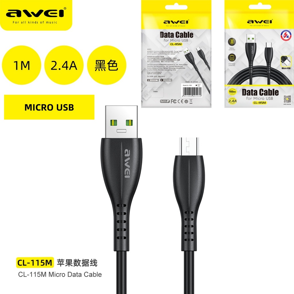 [CL-115M] AWEI CL-115M Cavo Micro USB Nero 5V / 1,2A Micro 1 m