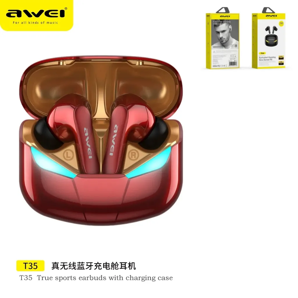[T35-RD] AWEI T35-RD Cuffie Gaming Wireless Rosso