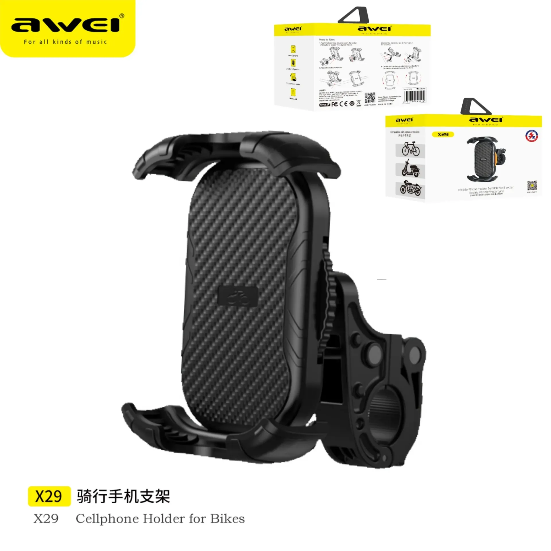 AWEI X29 Supporto Smartphone Bici Blocco Automatico