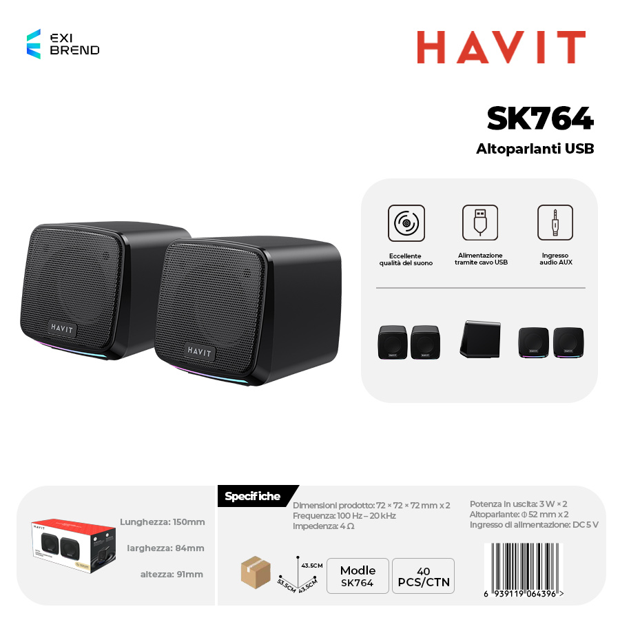 [SK764] HAVIT SK764 Speaker Esport Usb2,0 con RGB