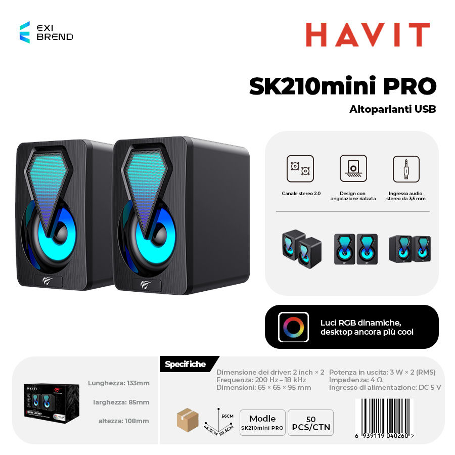 [SK210mini PRO] HAVIT SK210mini PRO Speaker Usb2,0 con RGB