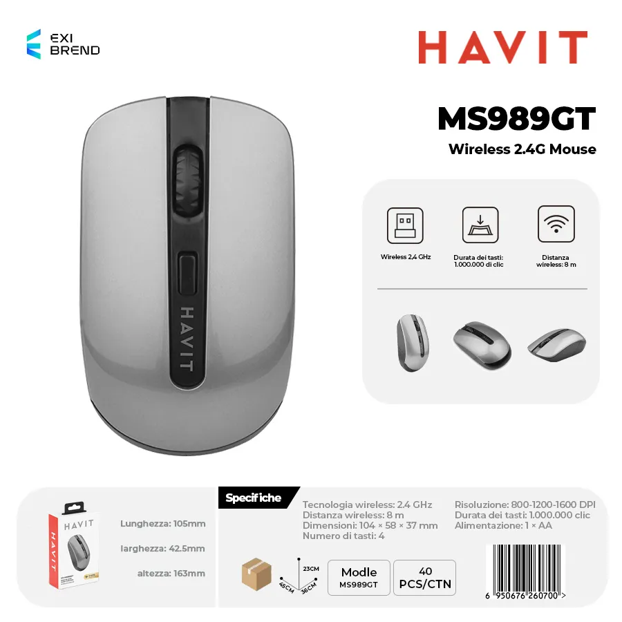 HAVIT MS989GT-GR Wireless 2,4 GHz Mouse DPI800-1200-1600