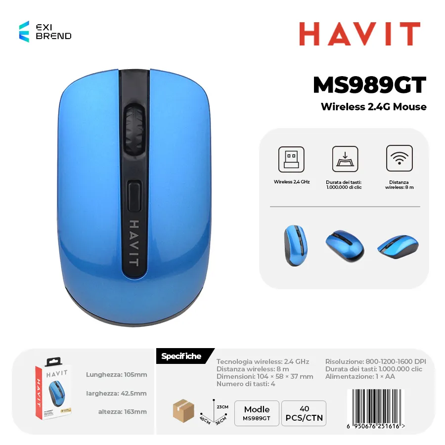 HAVIT MS989GT-BL Wireless 2,4 GHz Mouse DPI800-1200-1600
