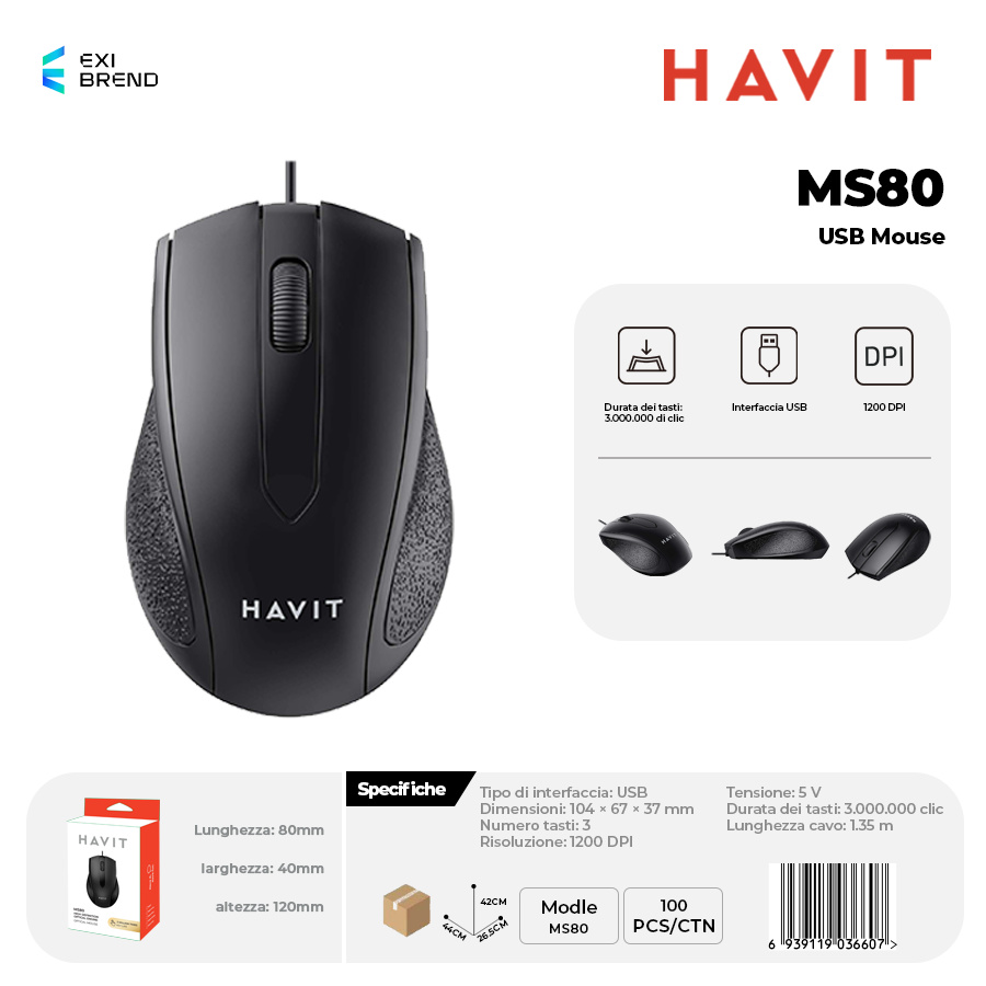 HAVIT MS80 Mouse USB DPI 1200