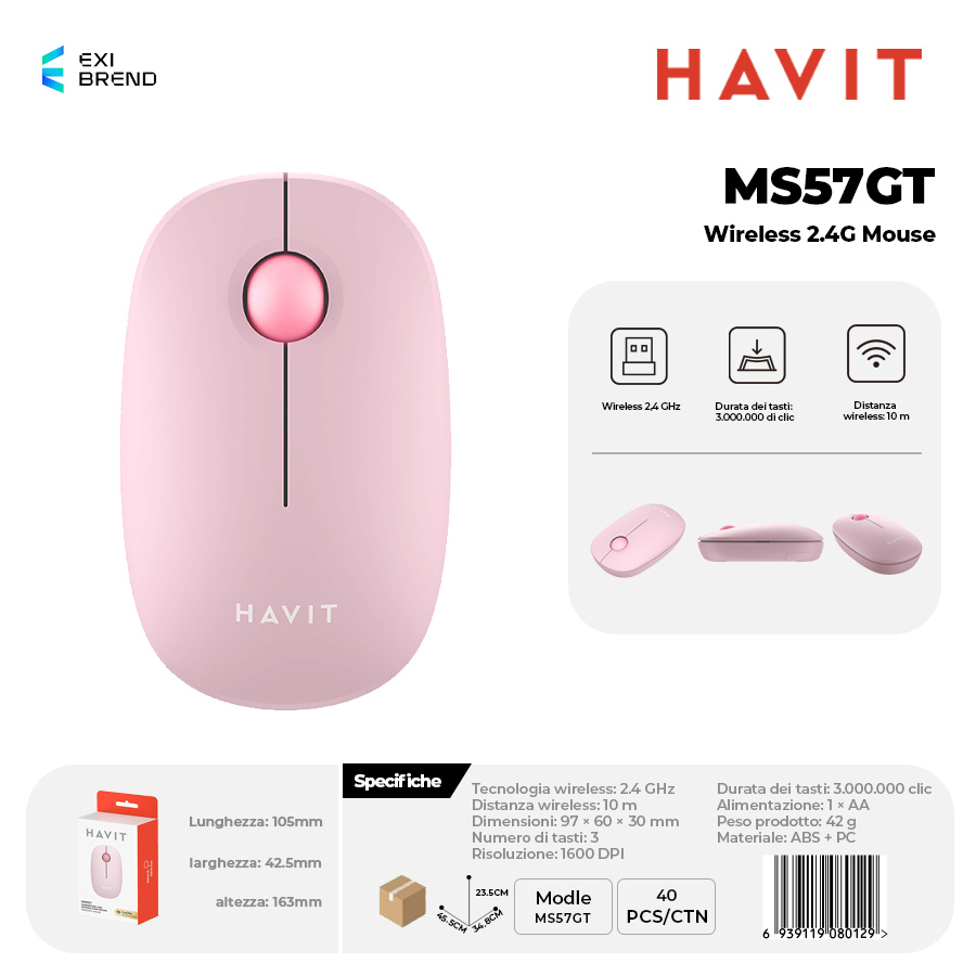 HAVIT MS57GT-PK Wireless 2,4 GHz Mouse DPI 1600 Peso 42g