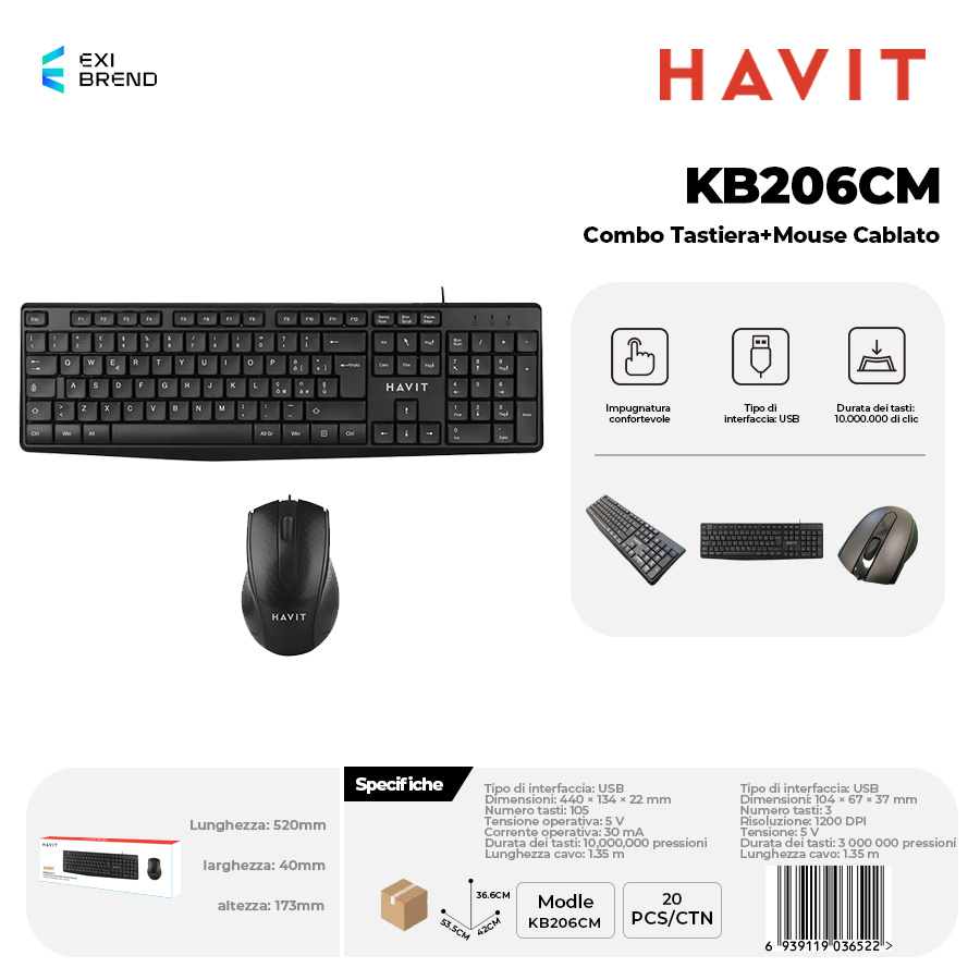 HAVIT KB206CM Combo Tastiera + Mouse Cablato