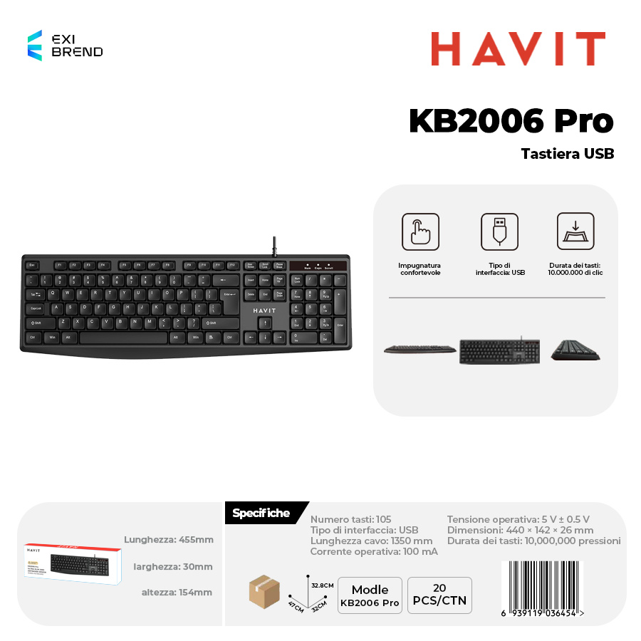 HAVIT KB2006 Pro Tastiera USB Plug&play