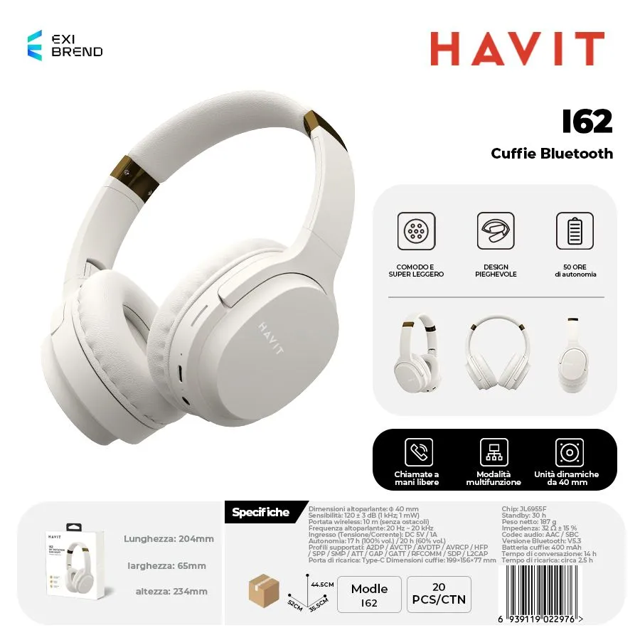 HAVIT I62-be Cuffie Bluetooth Multimodali Bluetooth / AUX Alt.40 mm 400 mAh