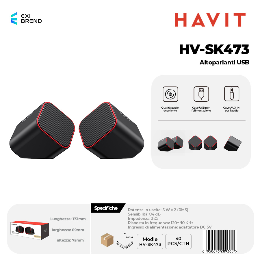[HV-SK473-RD] HAVIT HV-SK473-RD Speaker Usb2,0 Rosso