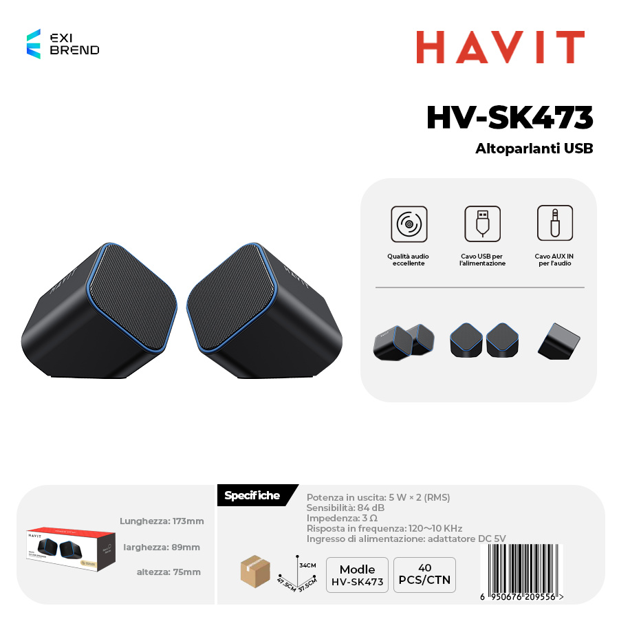 [HV-SK473-BL] HAVIT HV-SK473-BL Speaker Usb2,0 Blu