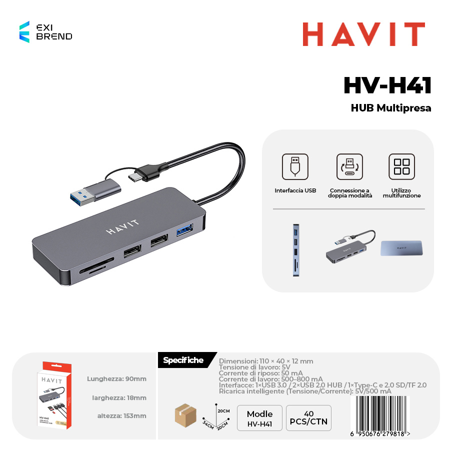 HAVIT HV-H41 Hub 1xusb3,0 2x Usb2,0 TF / SD