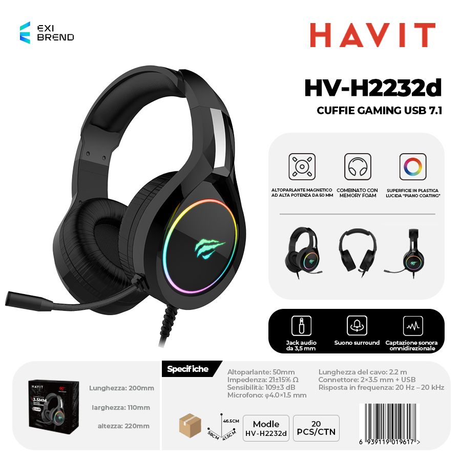 HAVIT HV-H2232d Cuffie Gaming Altoparlante da 50 mm con Memory Foam
