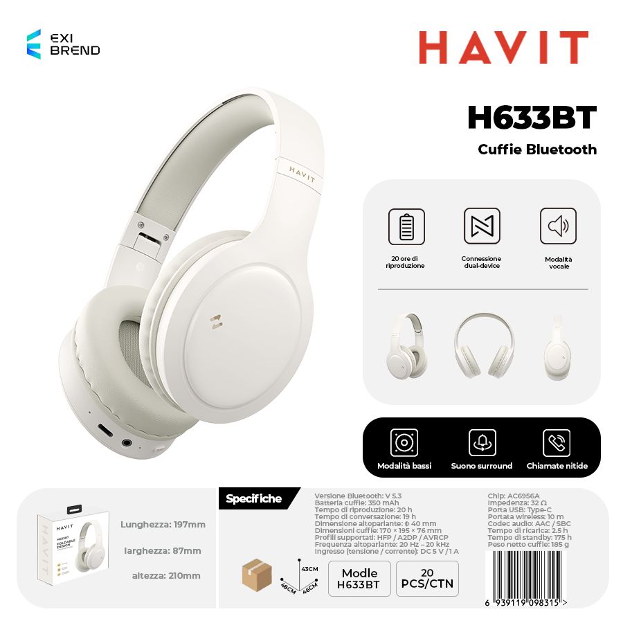 HAVIT H633BT-BE Cuffie Bluetooth Multimodale Beige