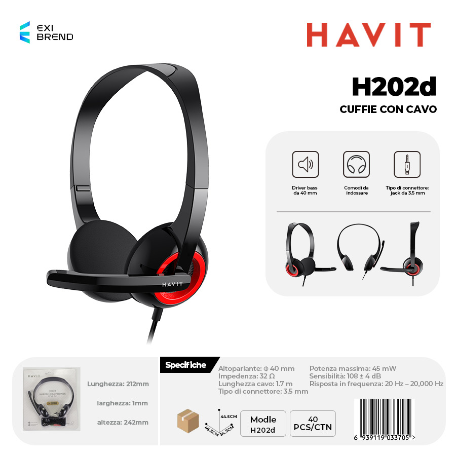 HAVIT H202d Cuffie con Cavo
