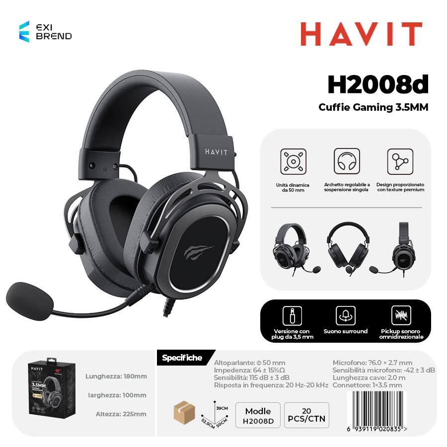 HAVIT H2008d Cuffie Gaming Altoparlante da 50 mm con Attacco 3,5 mm