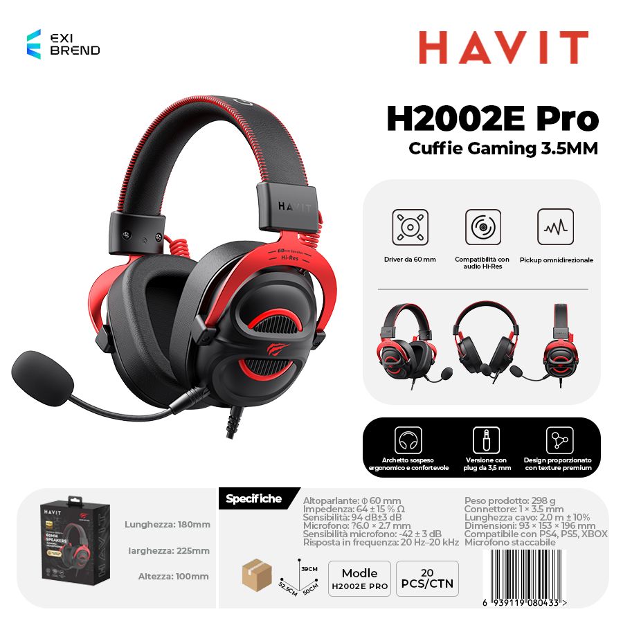 HAVIT H2002E Pro Cuffie Gaming Attacco 3,5 mm Compatibile con Console