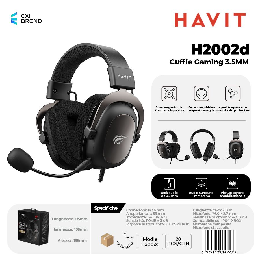 HAVIT H2002d-BK Cuffie Gaming Altoparlante da 53 mm con Attacco 3,5 mm