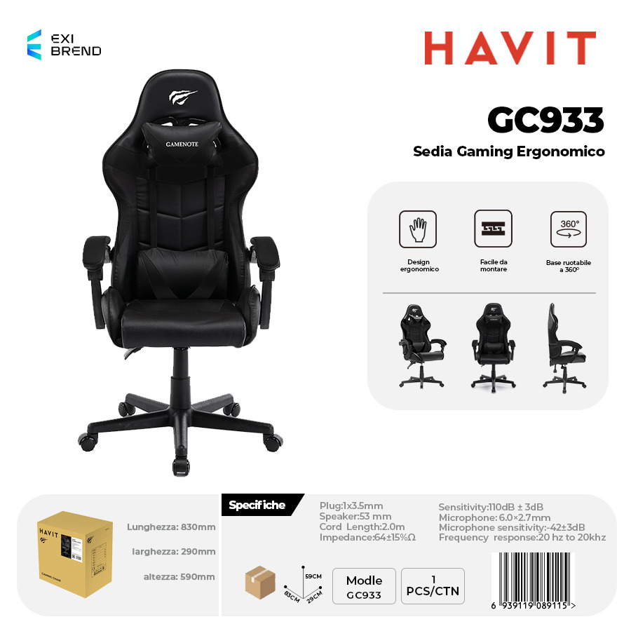 HAVIT GC933-bk Sedia Gaming Nero