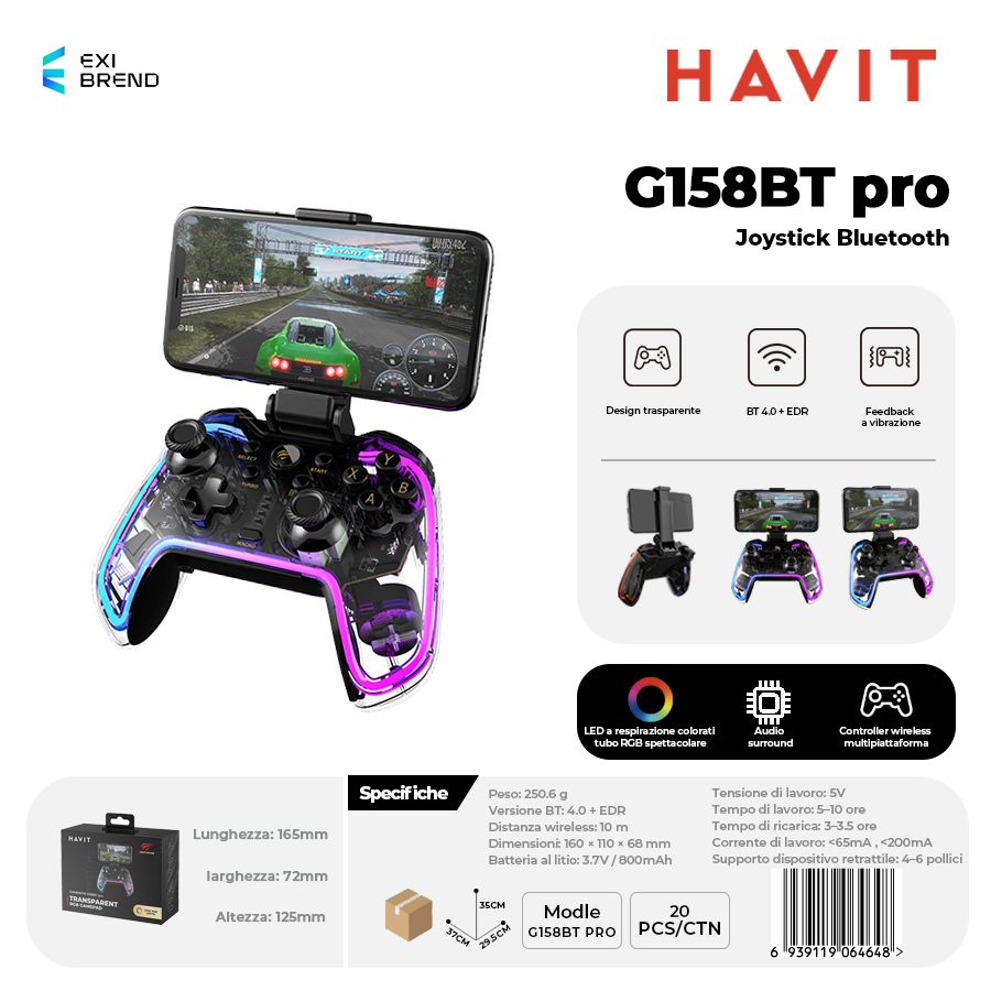 HAVIT G158BT pro Controller Trasparente Bluetooth con RGB e Vibrazione
