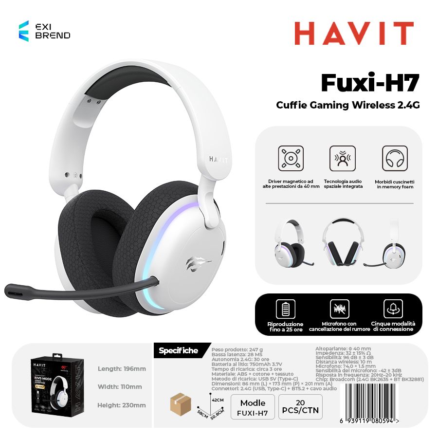 HAVIT Fuxi-H7-WH 2,4g Cuffie Gaming