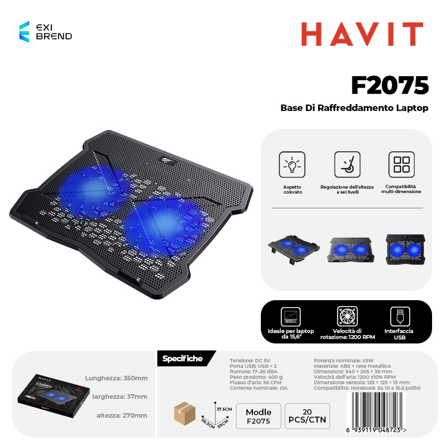 HAVIT F2075 Base di Raffreddamento Laptop con 2 Fan