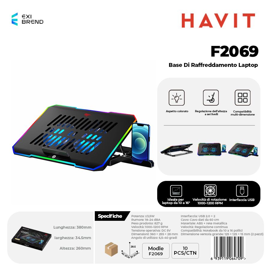HAVIT F2069 Base di Raffreddamento Laptop Velocita 1000-2000rpm