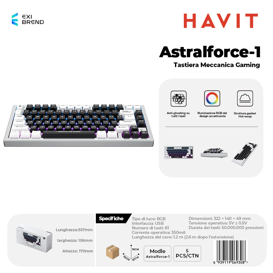 HAVIT Astralforce-1 Tastiera Gaming in Alluminio