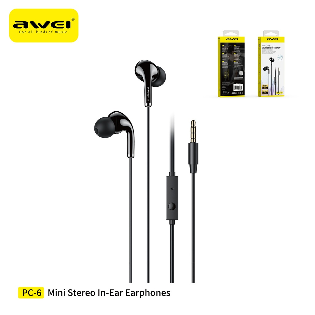 AWEI PC-6 Auricolari Cablati Nero con Comandi