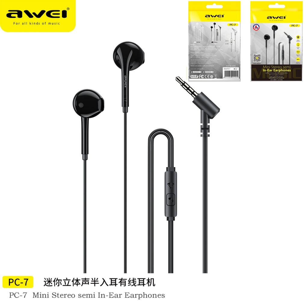 AWEI PC-7 Auricolari Cablati Nero con Comandi