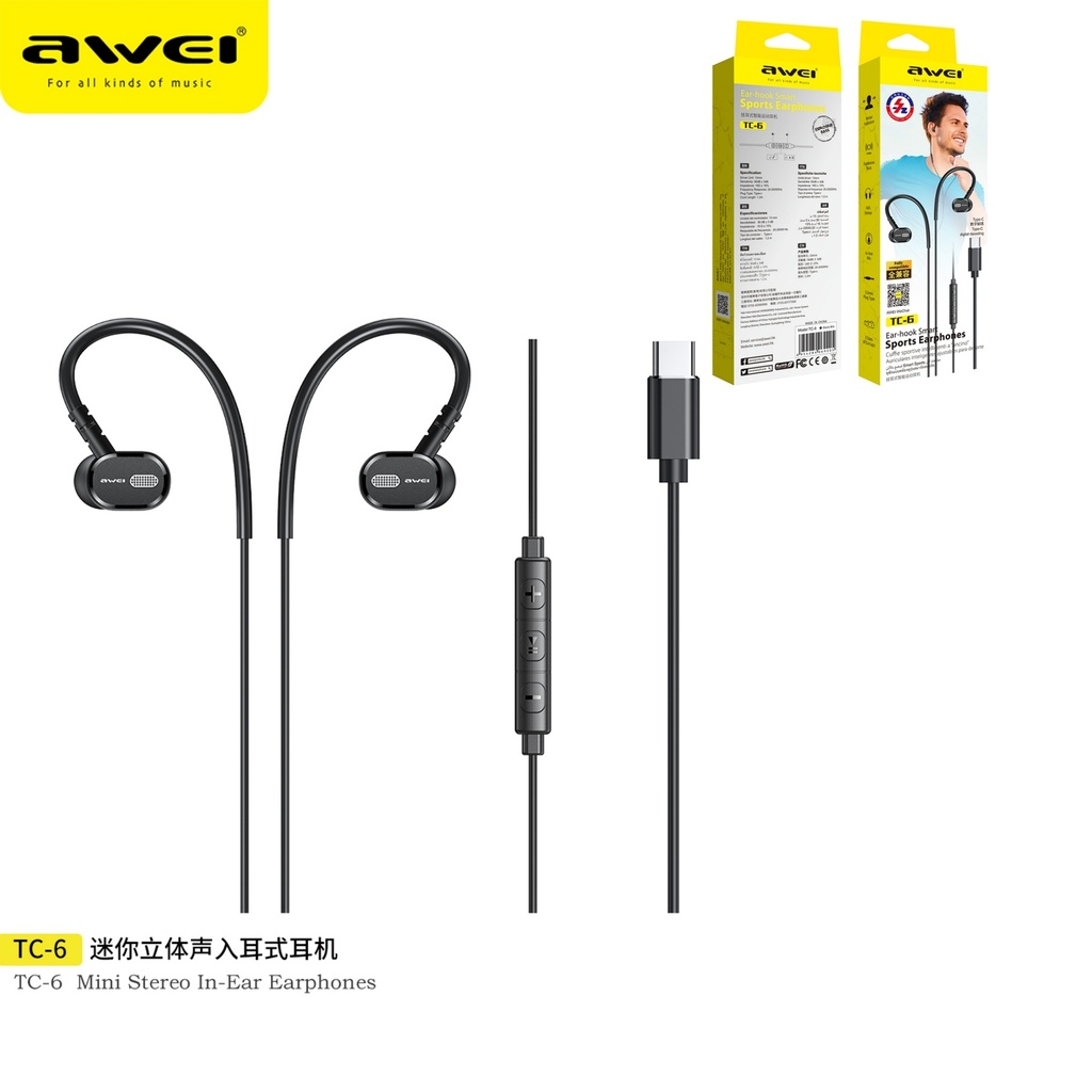 AWEI TC-6 Headphone Type-CWired USB C Noise Canceling Headphones