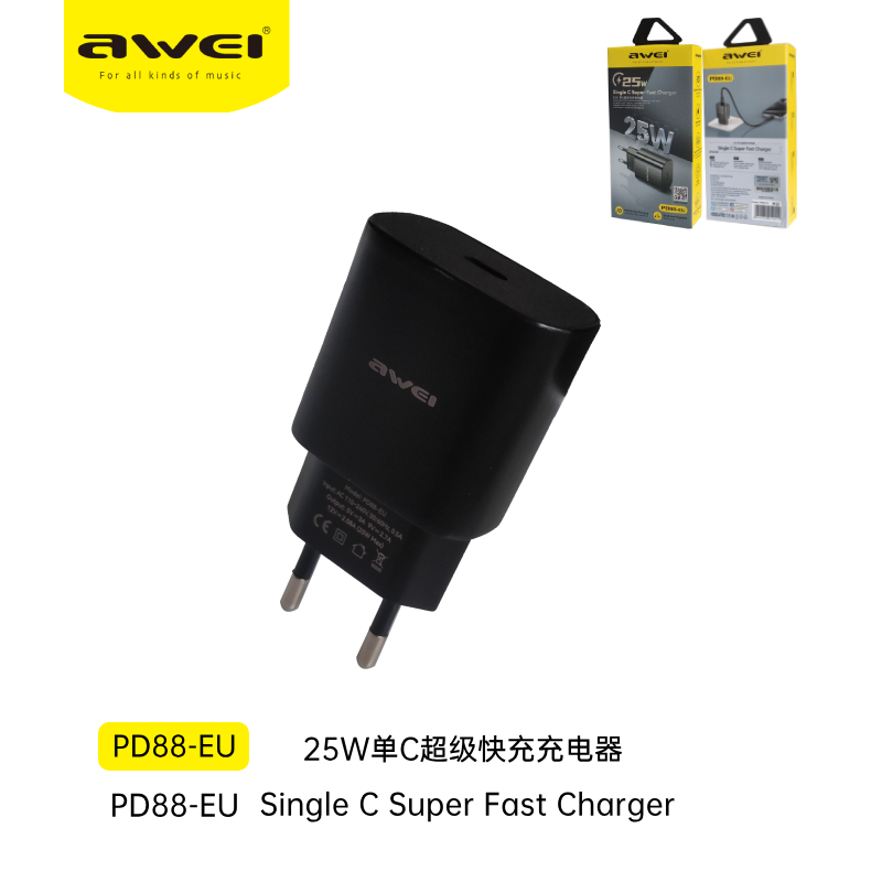 AWEI PD88-EUBK Caricatore Auto Type-C 25W