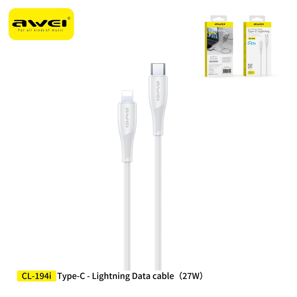 AWEI CL-194iWH Cavo Type-C a Lightning 3 m