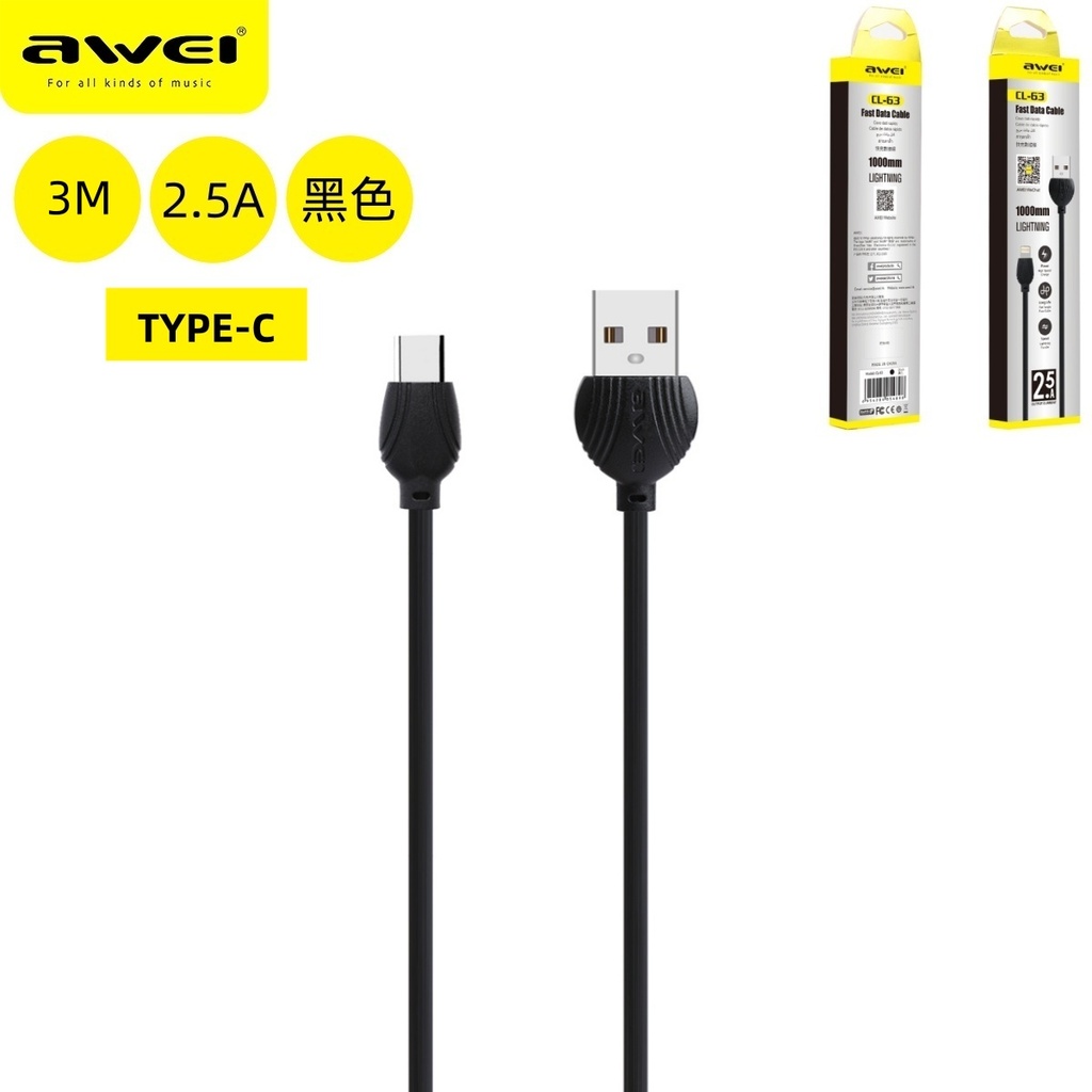 AWEI CL-63TBK Cavo USB a Type-C Nero