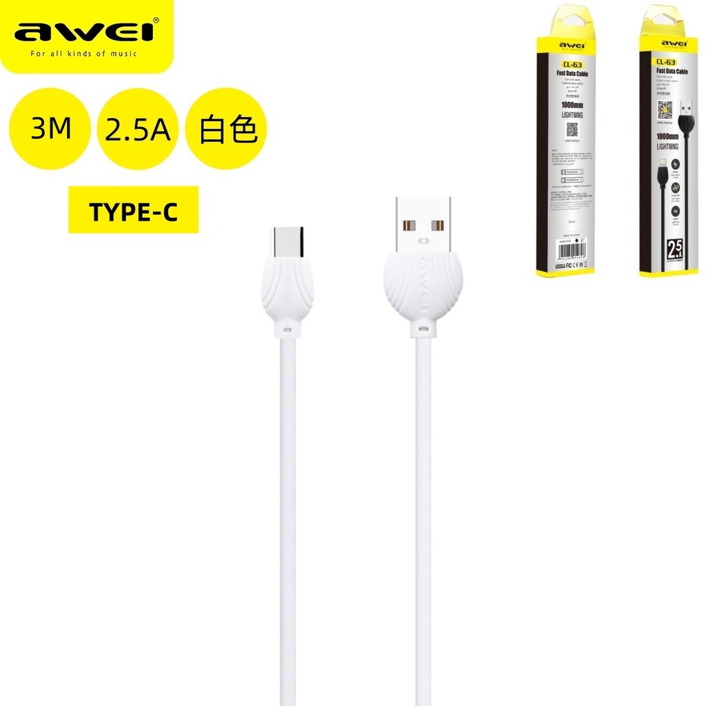 AWEI CL-63TWH Cavo USB a Type-C Bianco