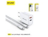 AWEI SET CARICABATTERIA 22.5W USB+TYPEC CON CAVO C-L BIANCO