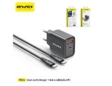 [PD81C-EUBK] AWEI SET CARICABATTERIA 22.5W USB+TYPEC CON CAVO C-C NERO