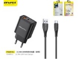 [PD81T-EUBK] AWEI SET CARICABATTERIA 22.5W USB+TYPEC CON CAVO U-C NERO