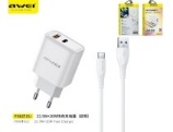 [PD81T-EUWH] AWEI SET CARICABATTERIA 22.5W USB+TYPEC CON CAVO U-C BIANCO