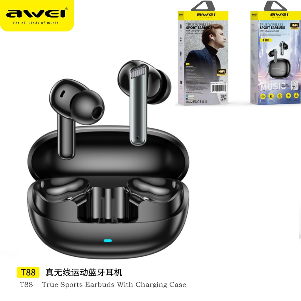 [T88BK] AWEI T88BK Auricolari Sportivo True Wireless
