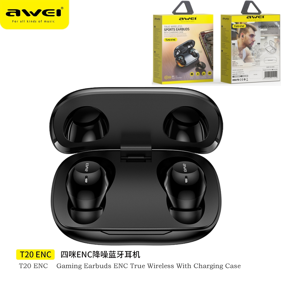 [T20 ENC] AWEI T20 ENC Auricolari Wireless Conduzione D'aria