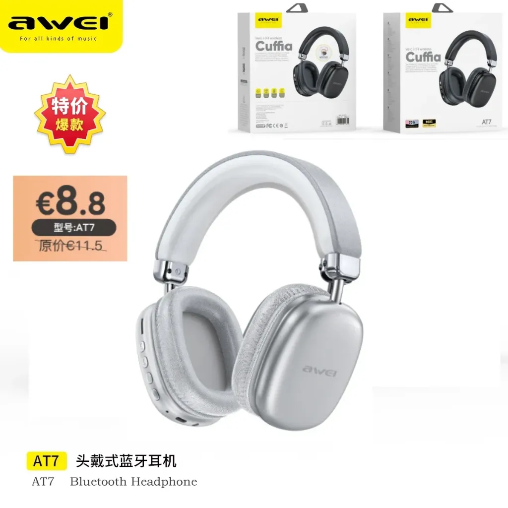 AWEI AT7-WH Cuffie Wireless Bianco