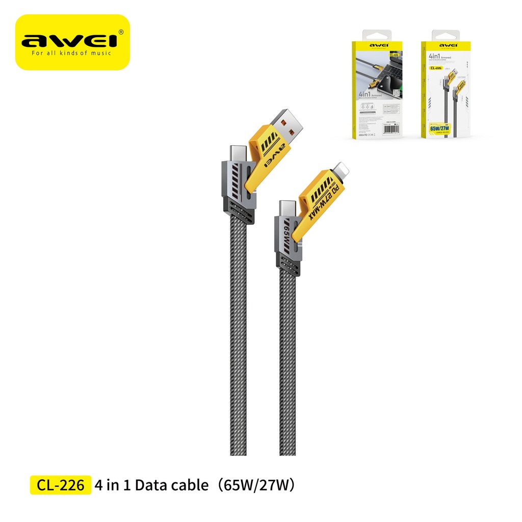 [CL-226] AWEI CL-226 Cavo a Ricarica Rapida 4 in 1 65W 1 m