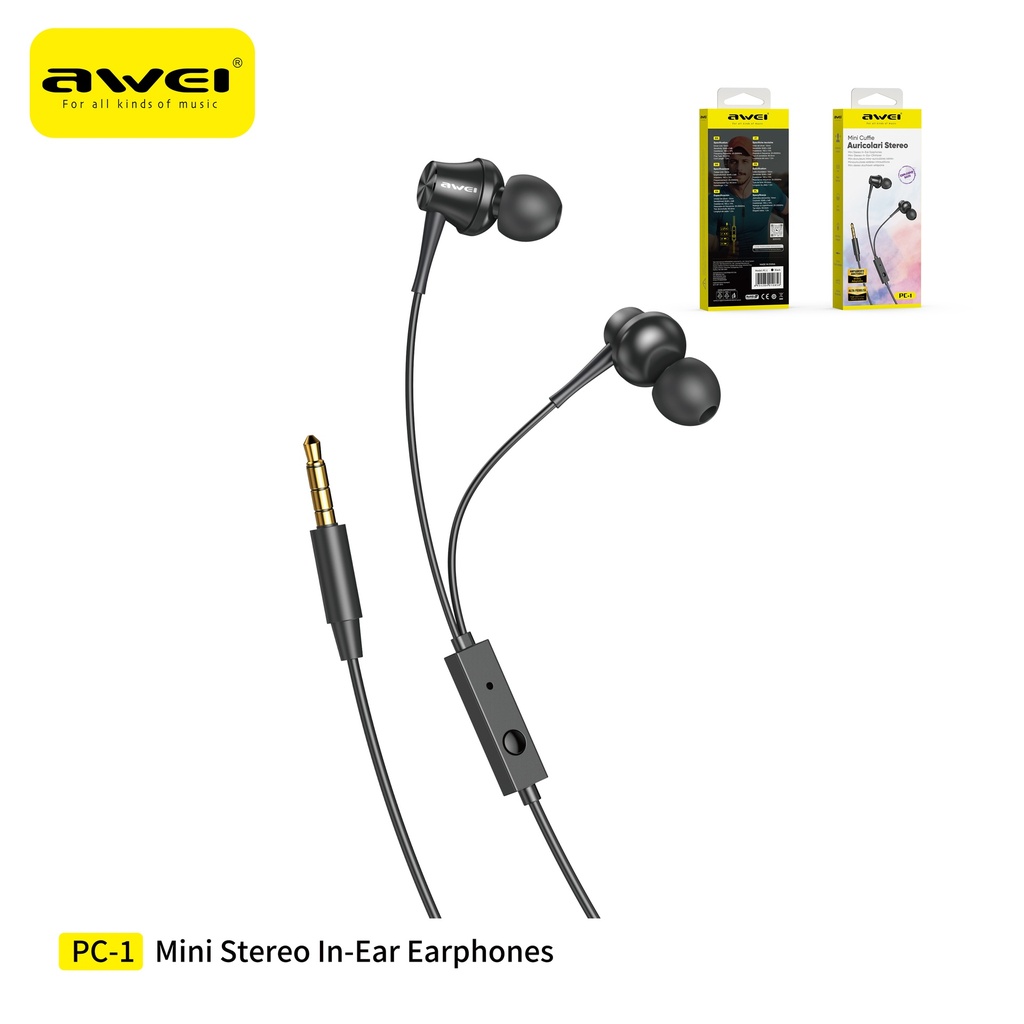 AWEI PC-1 Auricolari Cablati Nero con Comandi