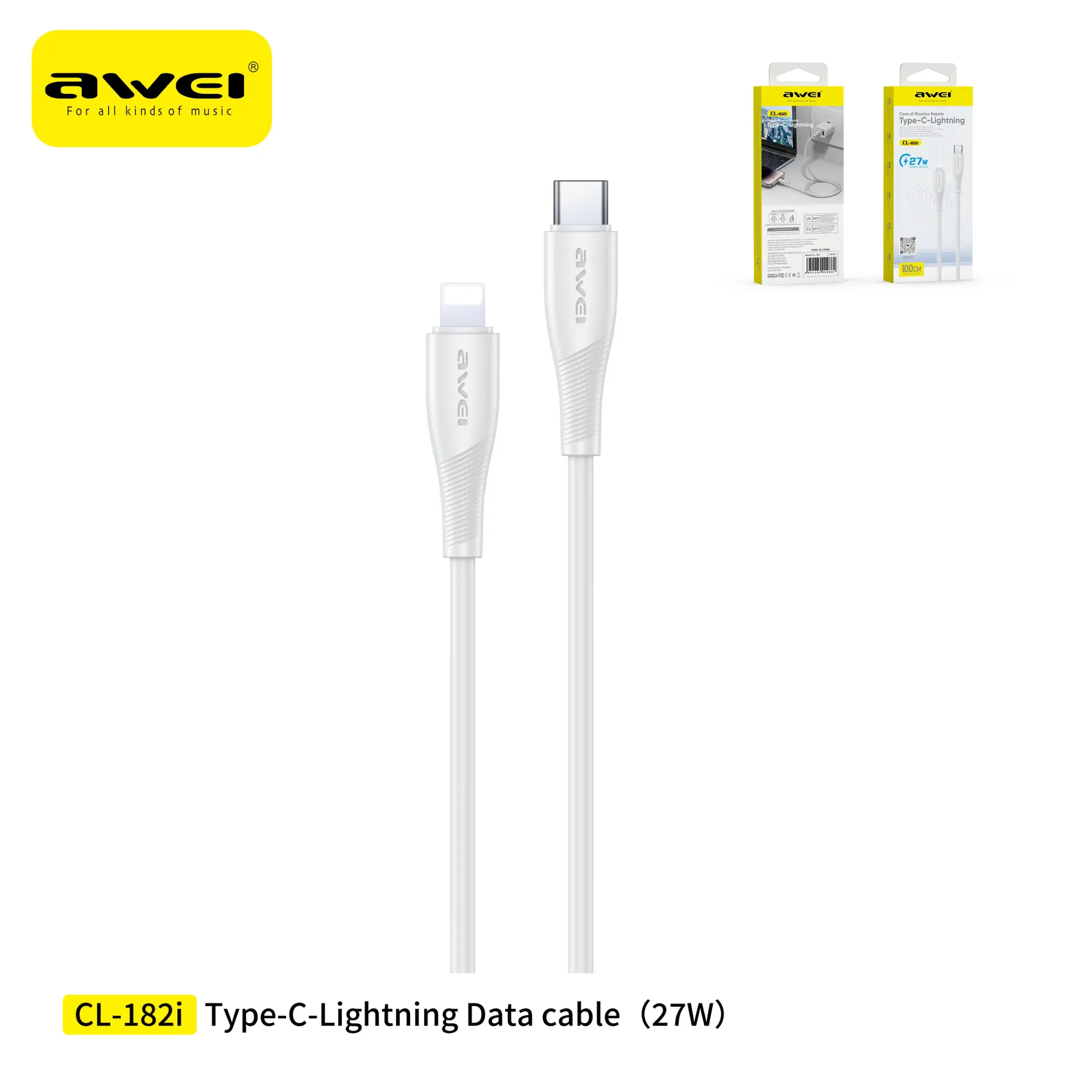 AWEI CL-182iWH Cavo Lightning To Type-C 1 m