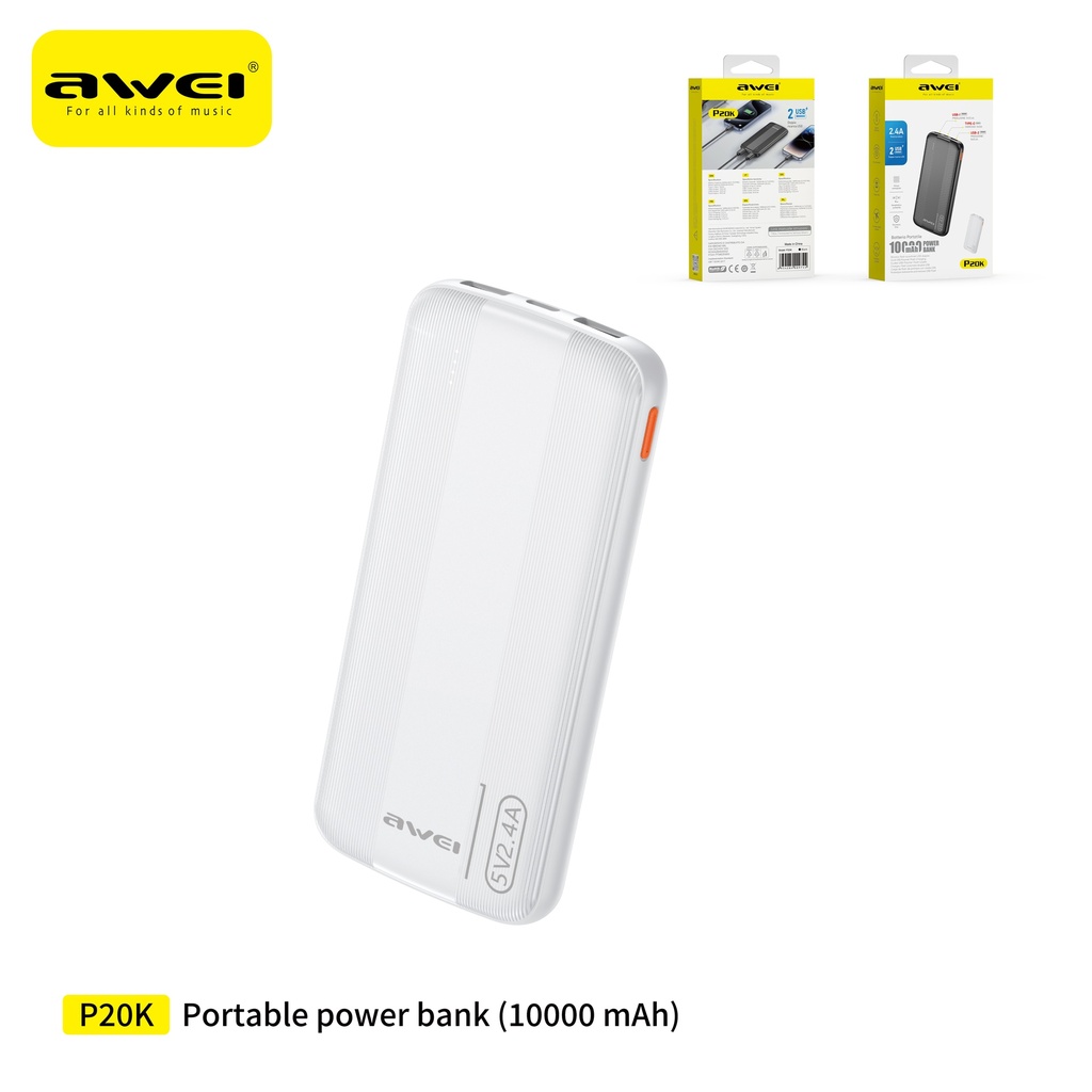 AWEI P20K-WH Power Bank 10000 mAh Bianco