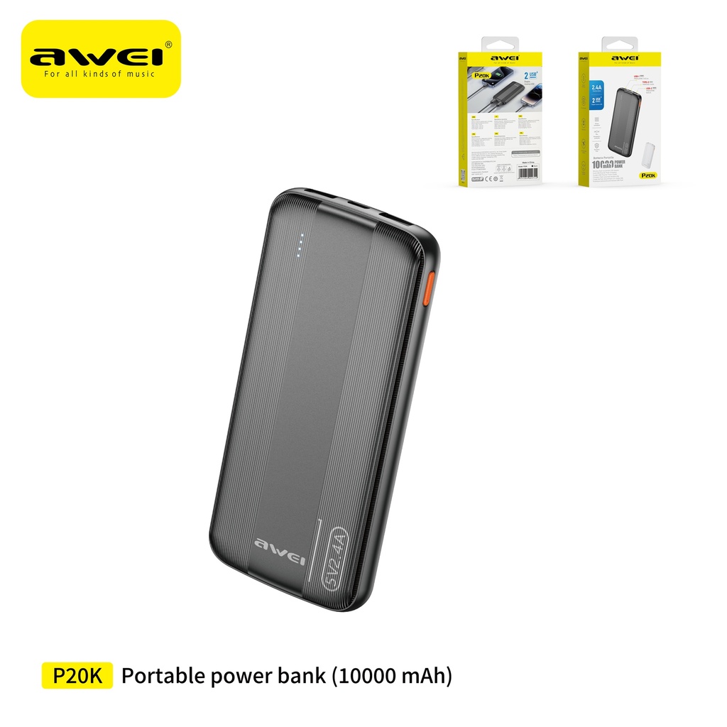 AWEI P20K-BK Power Bank 10000 mAh Nero