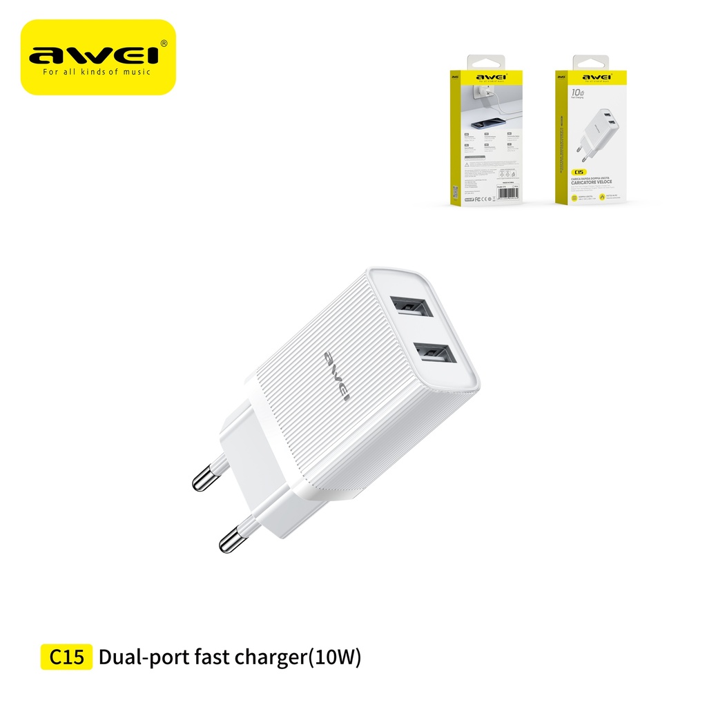 AWEI C15-EUWH Caricatore 10W con 2 Uscita USB